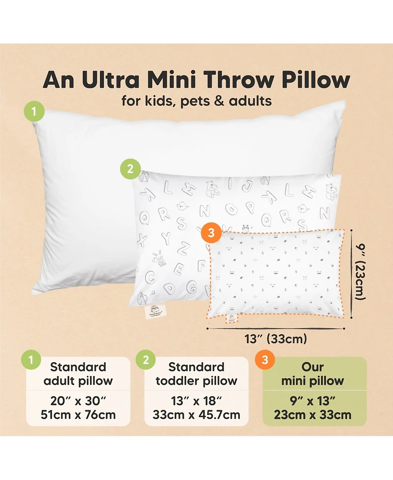KeaBabies Toddler Mini Pillow and Pillowcase for Crib, 9x13 Small Travel
