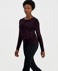 I.n.c. International Concepts Petite Paisley Long-Sleeve Crewneck Sweater, Macy's Exclusive