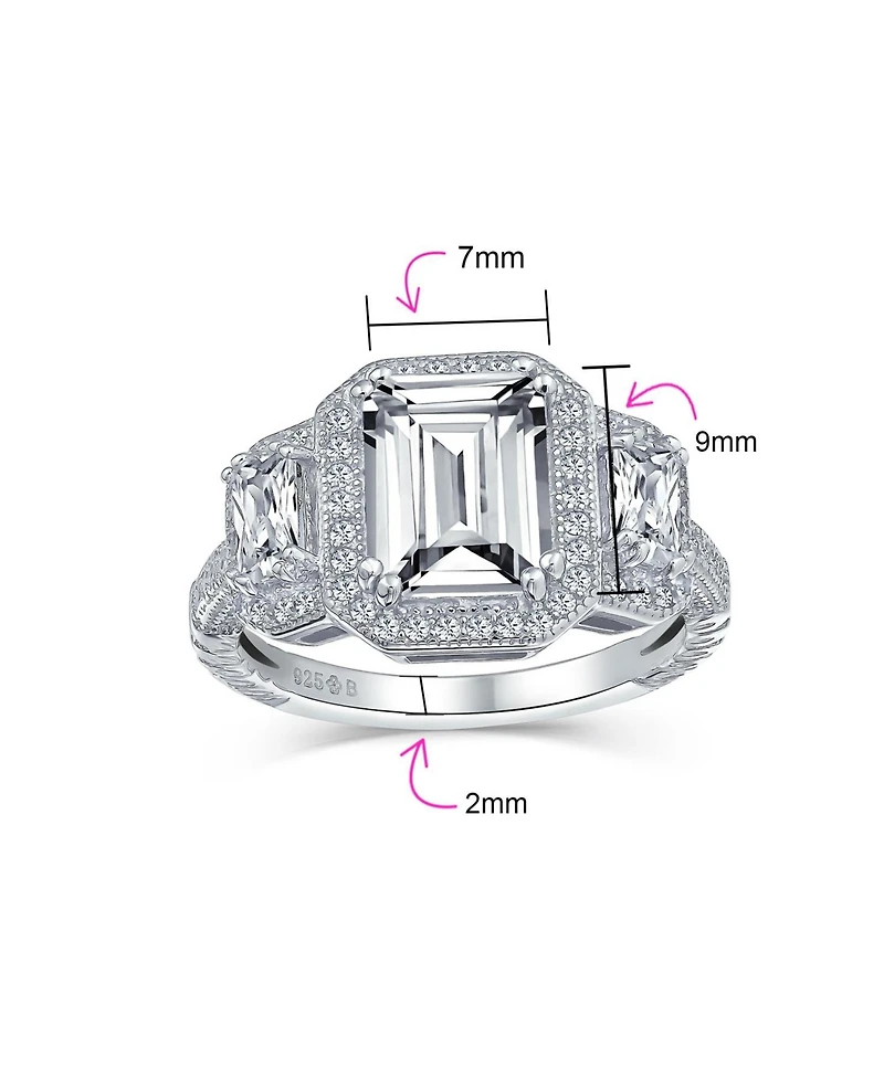 Bling Jewelry Art Deco Style Statement Engagement Ring 3CT Cz Cubic Zirconia Emerald Cut Baguette Sterling Silver