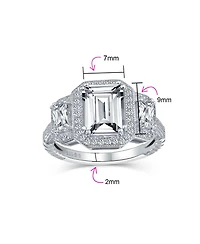 Bling Jewelry Art Deco Style Statement Engagement Ring 3CT Cz Cubic Zirconia Emerald Cut Baguette Sterling Silver