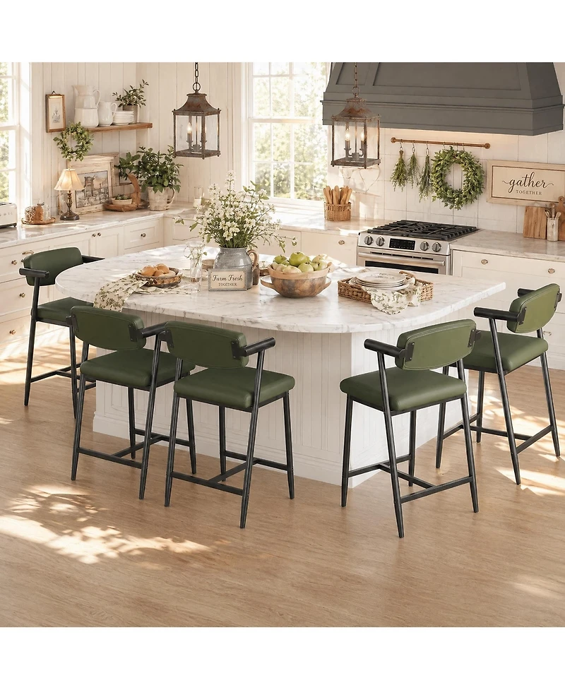 homfan Set of 4/6/8 Counter Height Bar Stools with Soft Back and Armrests, Chairs Footrest Heavy Duty Metal Frame for Kitchen Island
