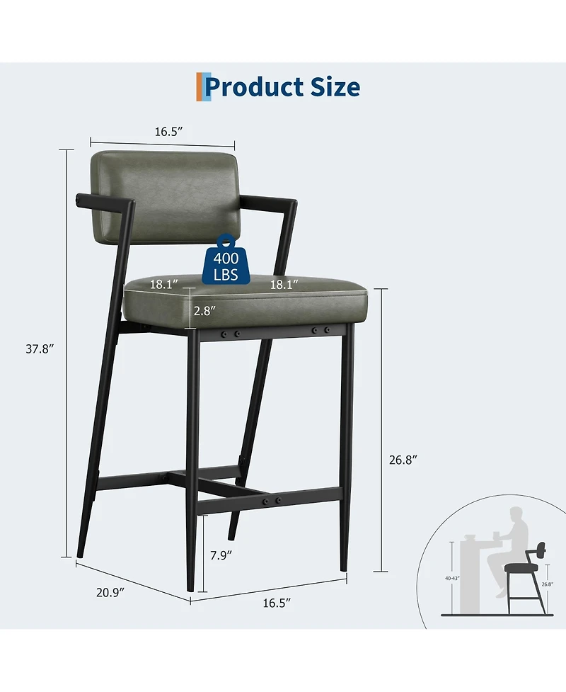 homfan 4/6/8-piece upholstered counter stools with arms, backrest, thick cushions, footrest