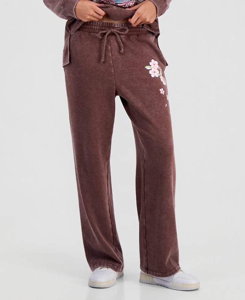 Rebellious One Juniors' Tokyo Flower Fleece Sweatpants