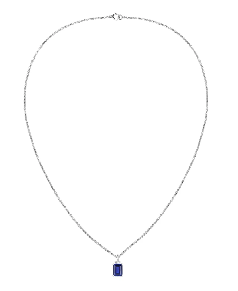 Macy's Lab-Grown Sapphire (1-3/4 ct. t.w.) & Lab-Grown White Sapphire (1/10 ct. t.w.) Pendant Necklace in Sterling Silver