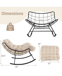 Costway Indoor Outdoor Rocking Chair, Oversized Egg Papasan Chair with Padded Cushion
