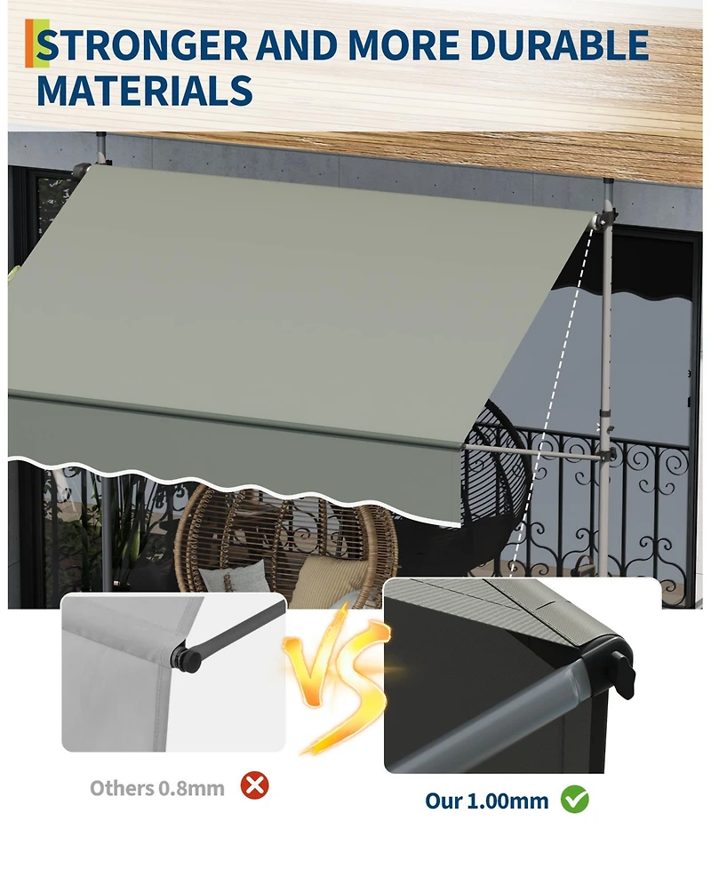 gaomon Outdoor Sunshade Shelter, Manual Patio Retractable Awning, Uv Protection for Backyard Garden