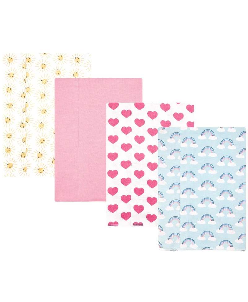Hudson Baby Girl Cotton Poly Flannel Burp Cloths 4-Pack