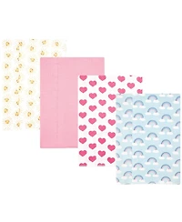 Hudson Baby Girl Cotton Poly Flannel Burp Cloths 4-Pack