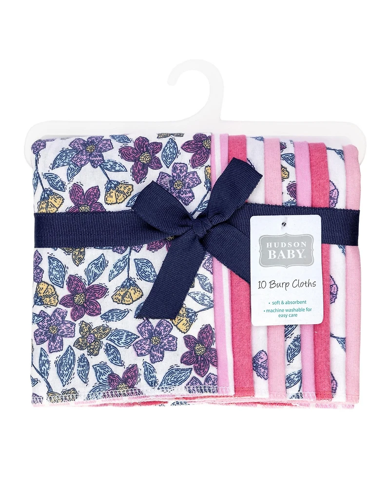 Hudson Baby Girl Cotton Poly Flannel Burp Cloths -Pack