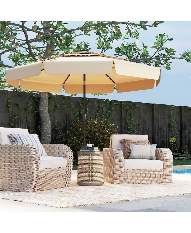 Gouun 10 feet Solar Patio Umbrella with 32 Led Lights, 3-Tier Vented Top and Ruffled Edges
