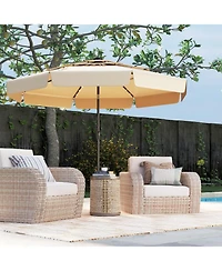 Gouun 10 feet Solar Patio Umbrella with 32 Led Lights, 3-Tier Vented Top and Ruffled Edges