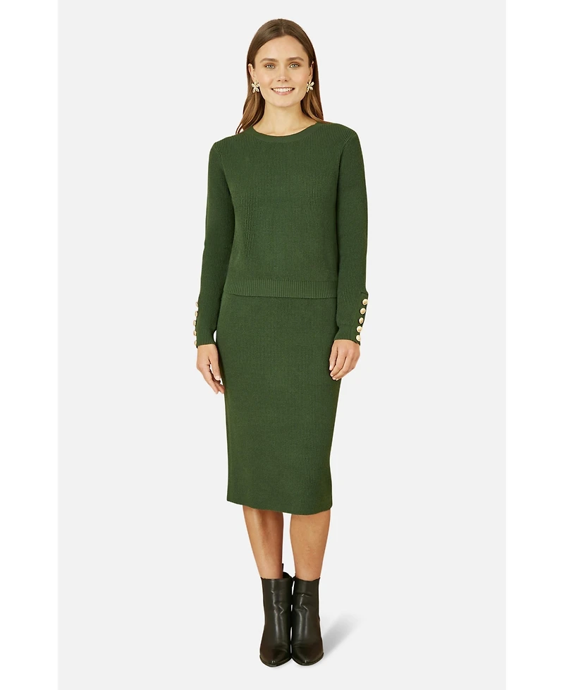 Yumi Women's Rib Knitted Midi Column Skirt