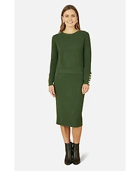 Yumi Women's Rib Knitted Midi Column Skirt
