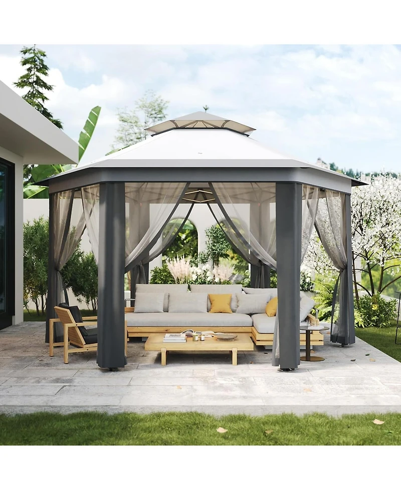 gaomon 13' x 13' Hexagonal Pop Up Gazebo Canopy Shelter For Backyard, Garden, Lawn