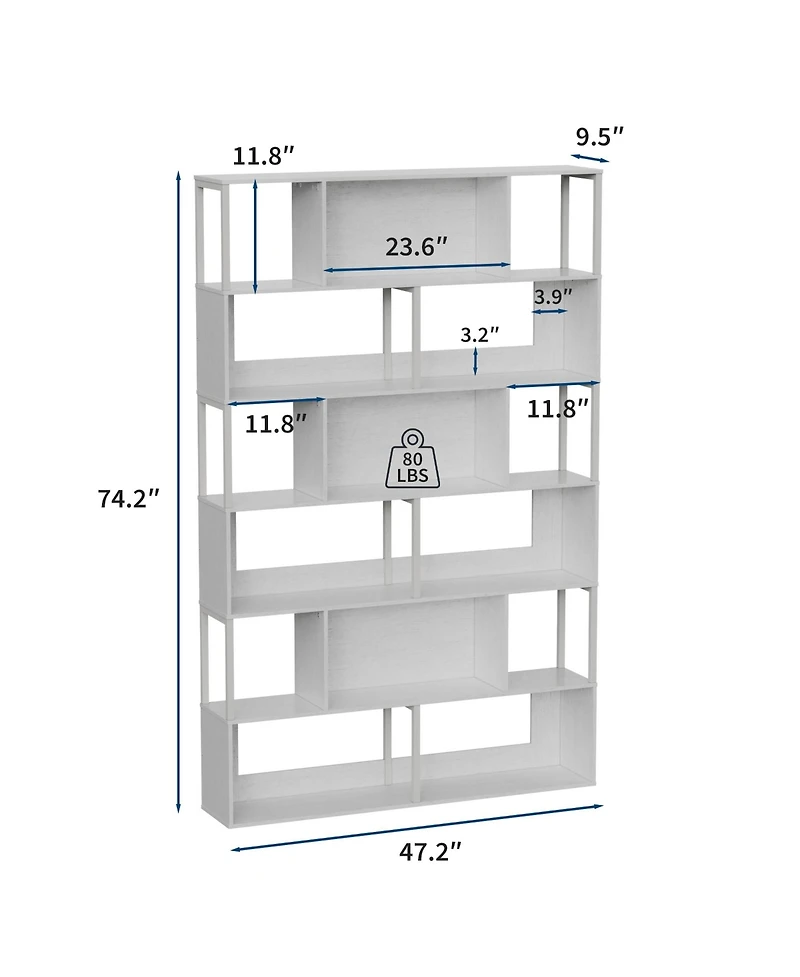 gaomon Modern 6-Tier Geometric Standing Bookshelf, Bookcase for Living Room Storage