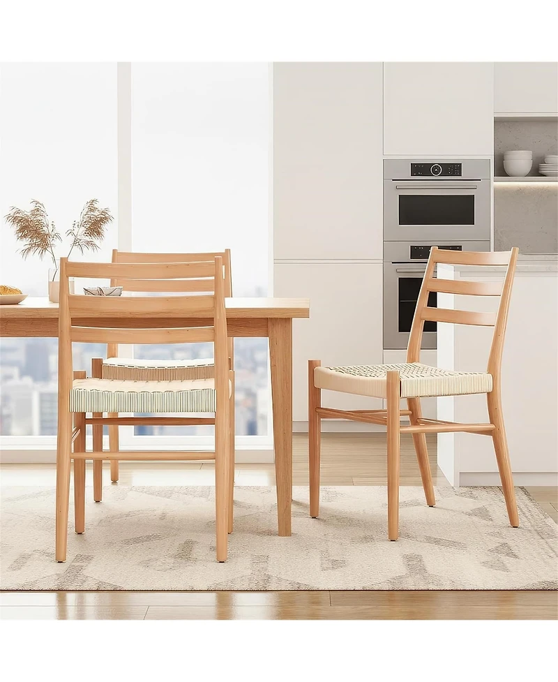Clihome Mid Century Modern Woven Rope Seat Dining Chairs Set of 2