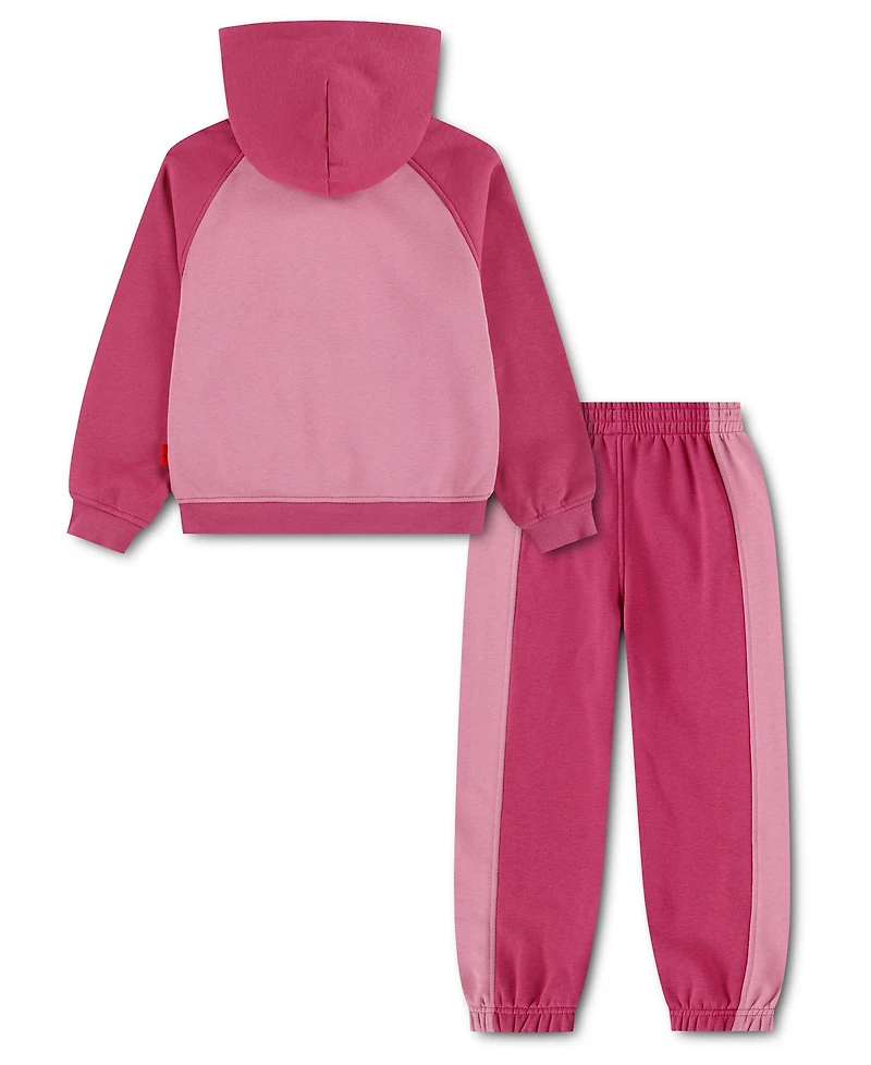 Jordan Girls' 4-6X Color-Block Fleece Hooded Sweatshirt and Jogger, 2-Piece Set