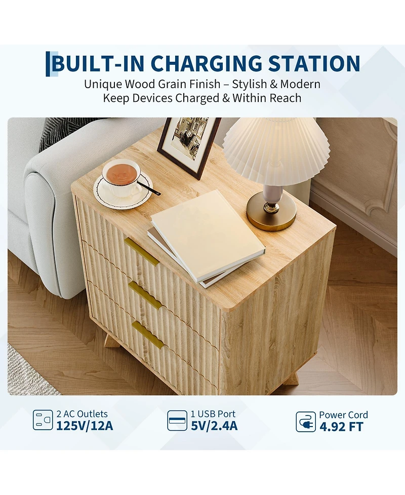 Gaomon Modern Bedroom End Table, 3 Drawers Nightstand