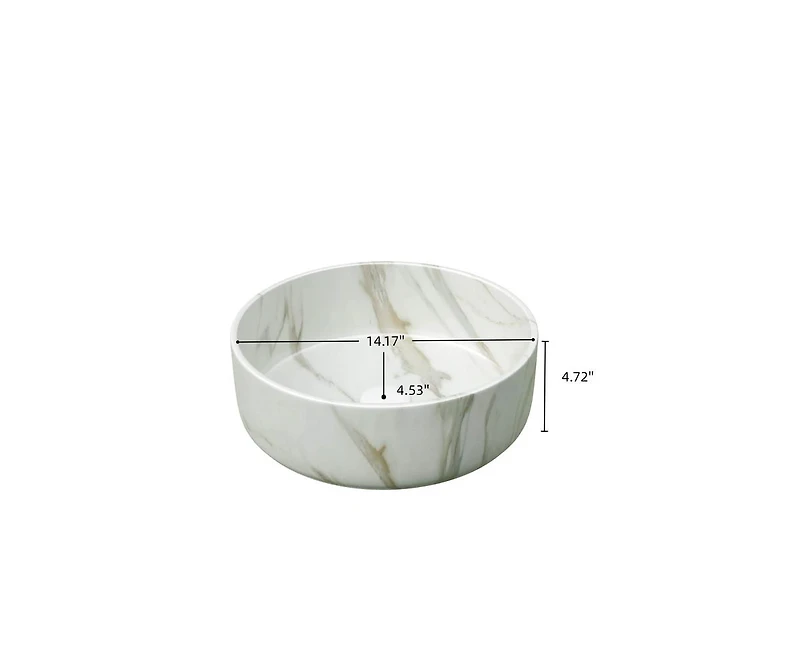 Casainc Round Vessel Bathroom Sink Ceramic Basin Stone Pattern Finish Countertop