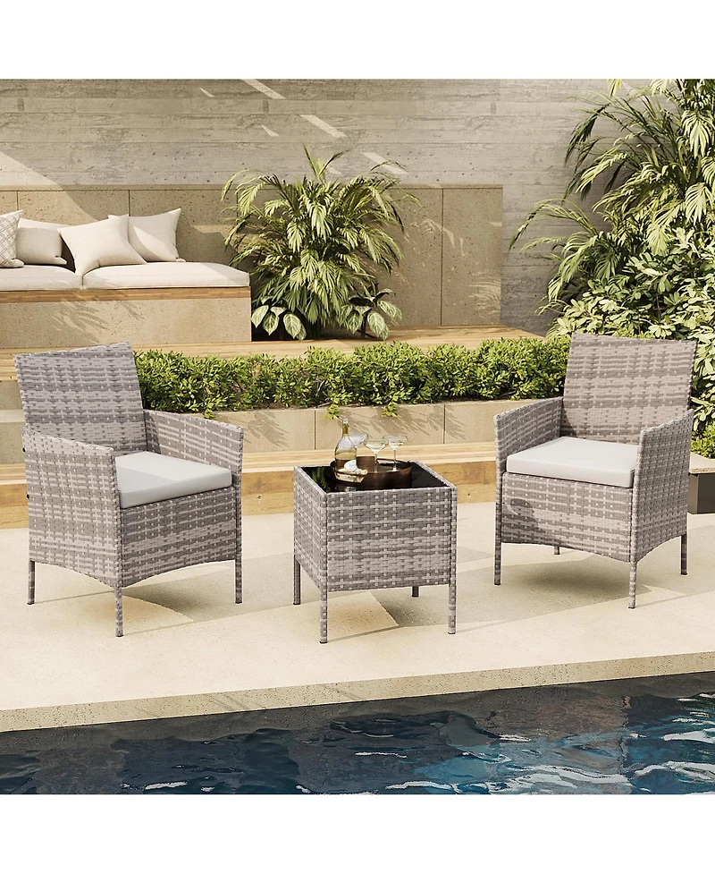 gaomon 3-Piece Outdoor Furniture Set, Pe Rattan, All-Weather Patio Set for Garden Backyard Porch