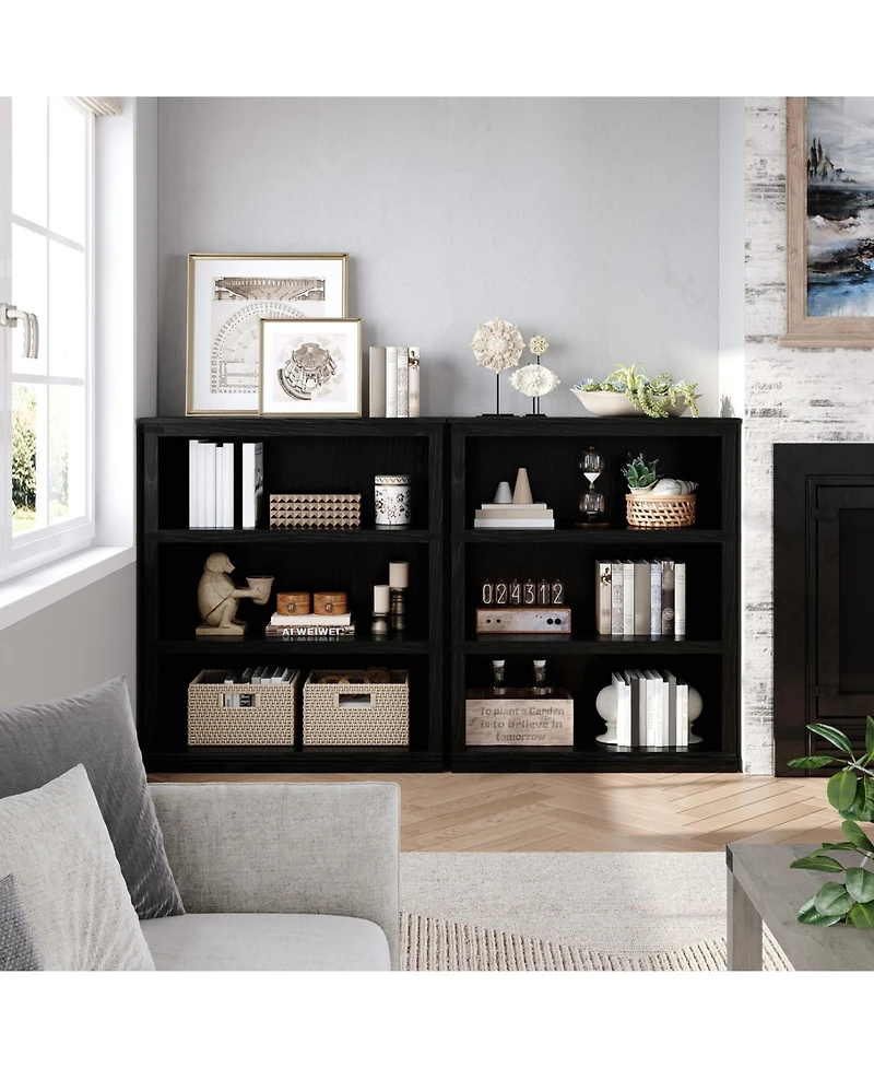 gaomon 3 Tier Bookcase, Low Bookcase Wooden Shelf for Home Office, Living Room, Bed Room