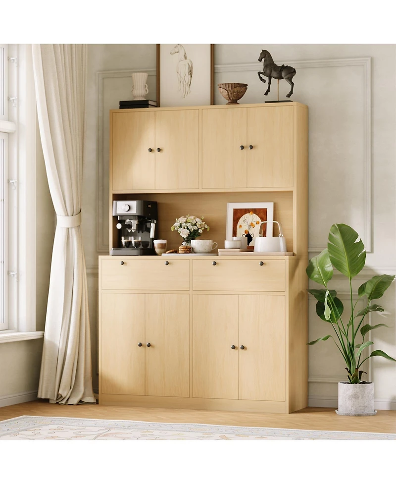gaomon Tall Kitchen Pantry Cabinet with Charging Station, 8 Doors, 2 Drawers, for and Dining Room