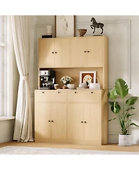 gaomon Tall Kitchen Pantry Cabinet with Charging Station, 8 Doors, 2 Drawers, for and Dining Room