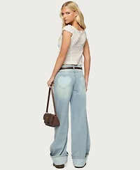 Edikted Women's Contrast Heart Low Rise Baggy Jeans