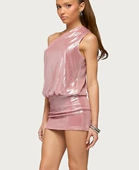 Edikted Women's Prussia Shiny One Shoulder Mini Dress