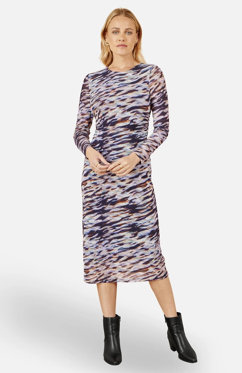 Yumi Women's Abstract Stripe Ruched Midi Dress