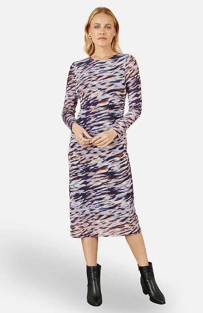 Yumi Women's Abstract Stripe Ruched Midi Dress