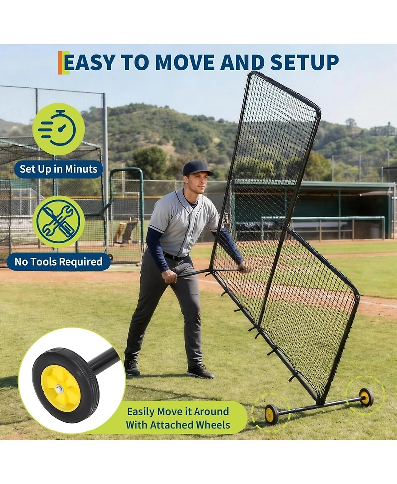 Xo L Screen Baseball Net, Portable Pitching Screen with Wheels for Batting Cage Field Practice