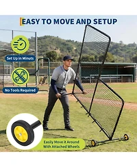 Xo L Screen Baseball Net, Portable Pitching Screen with Wheels for Batting Cage Field Practice