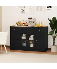 Gouun 55 Inch Large Buffet Sideboard with 3 Drawers and 2 Glass Doors