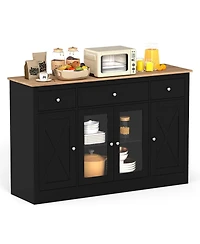 Gouun 55 Inch Large Buffet Sideboard with 3 Drawers and 2 Glass Doors