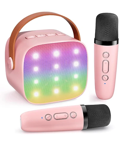 Ipason Mini Karaoke Speaker Wireless Mics and Led Lights Portable Party Machine! Fun Gift for Kids and Adults