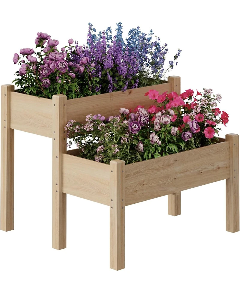 Xo 34x34x29 in 2-Tier Wooden Raised Garden Bed with Legs, Elevated Planter Box with Drainage, 352 lbs Capacity