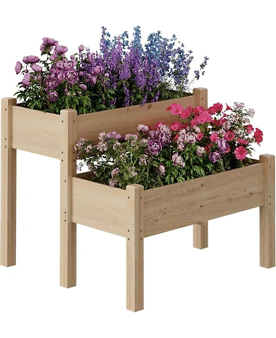 Xo 34x34x29 in 2-Tier Wooden Raised Garden Bed with Legs, Elevated Planter Box with Drainage, 352 lbs Capacity
