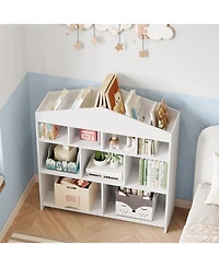 homfan Kids Bookshelf and Toy Organizer - 4-Tier 15-Cube Wooden Multifunctional Bookcase with 9-Cubby Toy Shelf, for Playroom, Nursery, Study Room