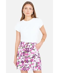 Yumi Women's Retro Floral Cotton Stretch Mini Skirt