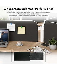 Logicfox 3 Person Office Cubicle Desk Workstation with Drawers and Built-in Power Outlets, Adjustable Wall Partitions