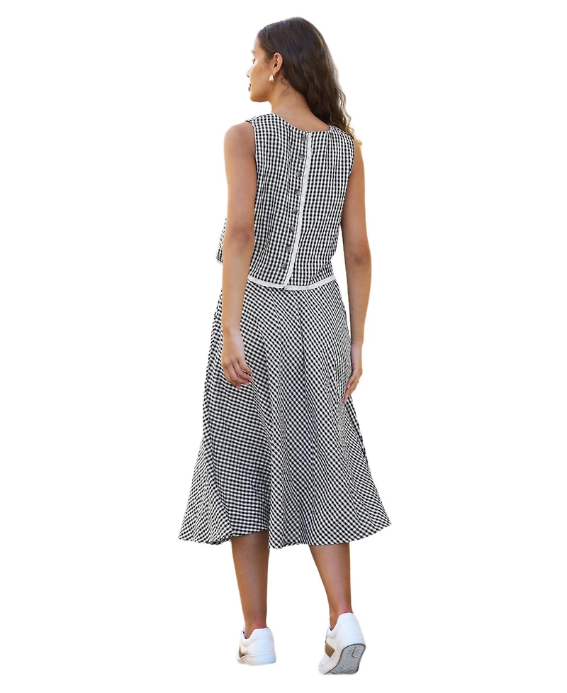 Yumi Women's Gingham Cotton Midi Skirt