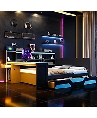 Streamdale Furniture Queen Gaming Daybed with Desk, Storage, Lights and Charging Station