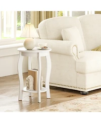 Gymax 2-Tier Round End Table Set of 2 Narrow Sofa Side Nightstand with Storage Shelf