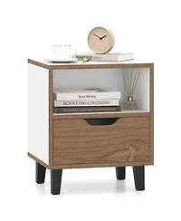 Gymax Nightstand Mid Century Modern Bedside Table with Drawer Open storage Shelf