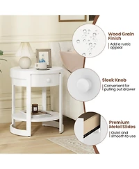 Gymax 2-Tier Nightstand with Shelf and Wood Grains Drawer Round End Table for Living Room