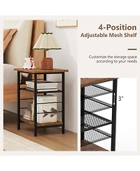 Gymax 3-Tier Side End Table with Adjustable Mesh Shelf Narrow Nightstand