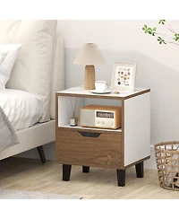 Gymax 2-Piece Nightstand Mid Century Modern Bedside Table with Drawer Open storage Shelf