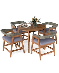 Gouun 5-Piece Outdoor Acacia Wood and Pe Rattan Patio Dining Set with Cushioned Backrest Chairs