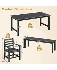 Gouun 6 Piece Hdpe Patio Dining Set with 67 in Table, Backless Bench and 4 Armchairs, Umbrella Hole